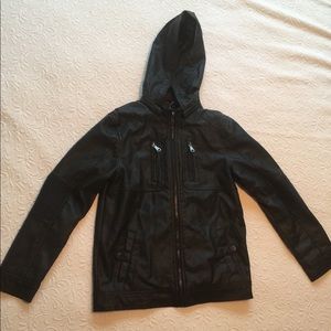 Urban Republic black leather hooded men's jacket L